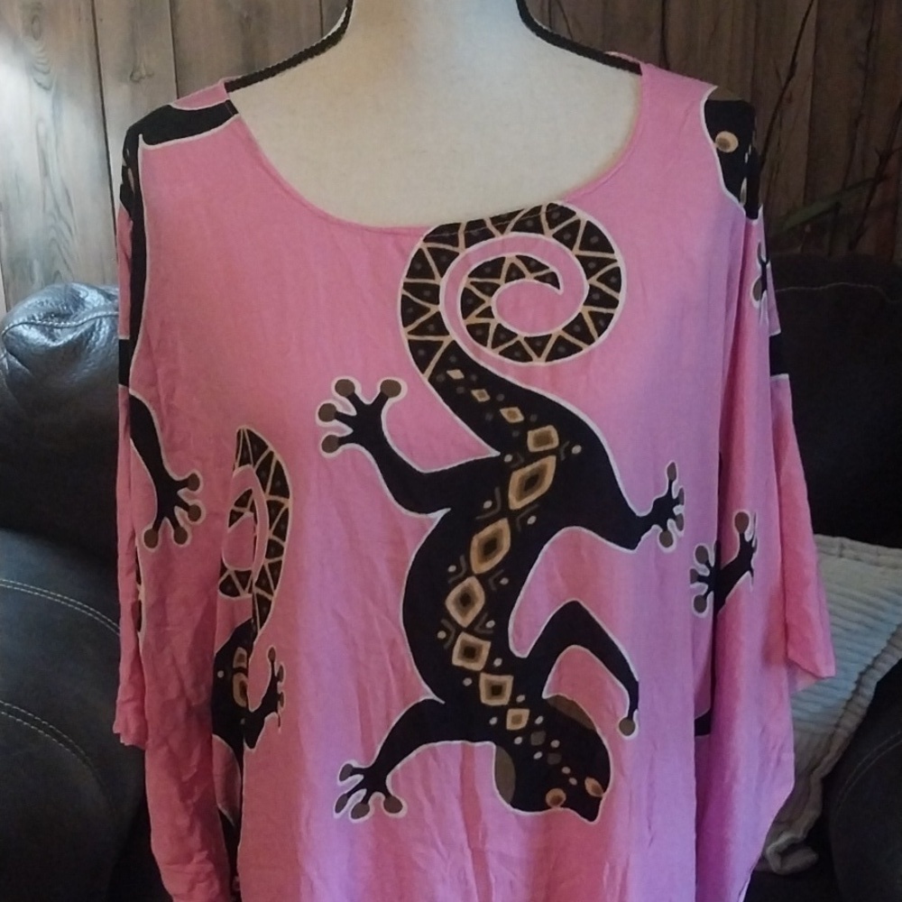 Pink Gecko Kaftan Midi Dress Cover up Top - Picture 2 of 8